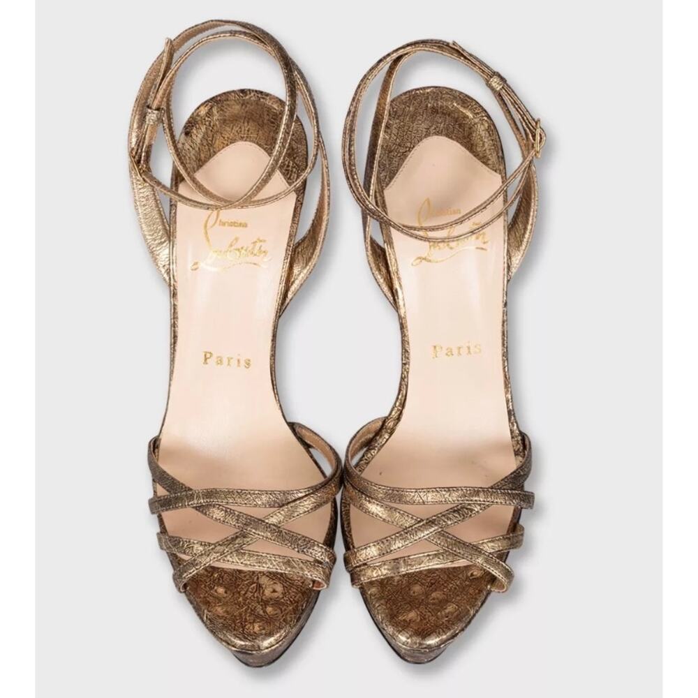 Christian Louboutin Gold Leather Platform High Heel Sandals Sz.38 - Picture 2 of 5